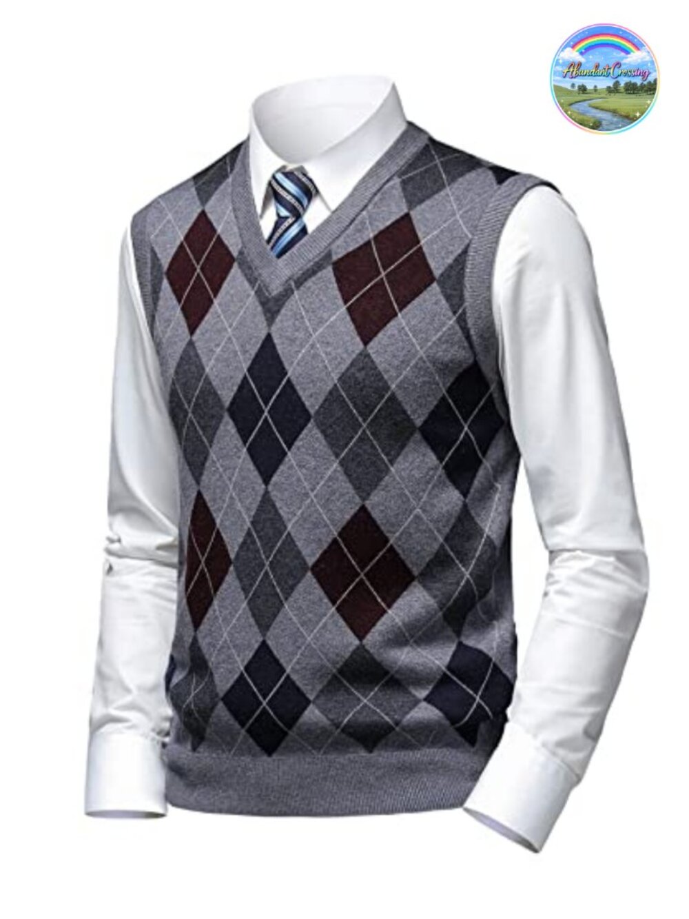 Mens Thick Argyle Sweater Vest Classic V-Neck Knit Sleeveless Pullover